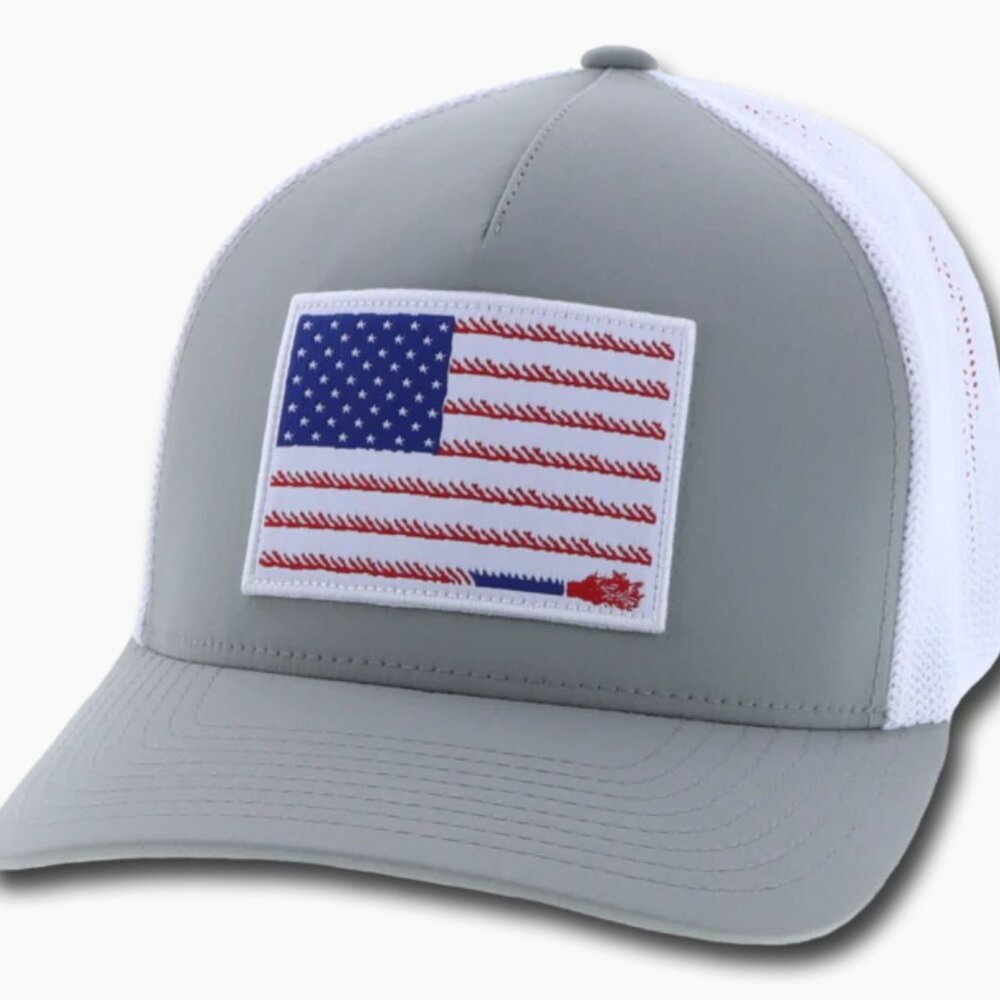 Hooey Liberty Roper American Flag Patch Grey and White Flex Fit Cap